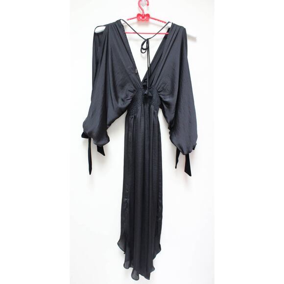Misa LA Black Byanca Satin Kimono Bow Cold Shoulder Wide Leg Jumpsuit Size XS - Picture 5 of 6
